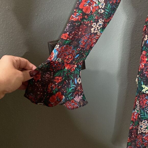 Scotch & Soda Mixed Print Leopard and Florals Dress Bell Sleeves Ruffles - Picture 6 of 13